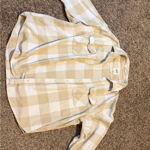 Aerie Beige and White Plaid Casual Shirt